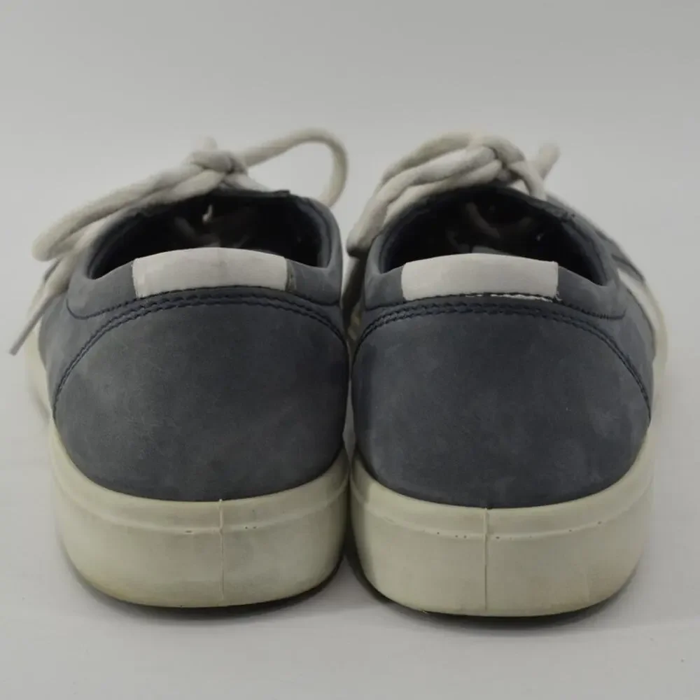 ECCO Size 7 Soft Gray-Blue White Sneakers Lace Up Mens Leather